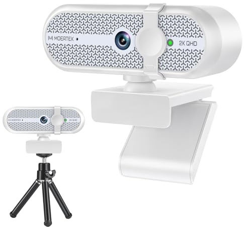 MOERTEK 2K Webcam for PC, Webcam with Noise-reducing Mic, Auto Light Correction, 90° Wide Angle, Built-in Privacy Cover, Supports Zoom, Teams, Meet, Skype, Perfect for Solo Meeting, Live Streaming