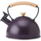 La Cafetière Whistling Kettle Purple Colour With Heat Resistant Wooden Handle, Lightweight Rust Resistant Stovetop Kettle With Flip Up Spout, Compatible With All Stove-Tops, 1.6L