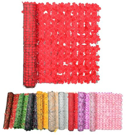 Künstliche Efeu Hecke Sichtschutz 50cm 100cm 200cm 300cm Efeu Sichtschutz, Sichtschutz Balkon Und Garten, Sichtschutz Zaun Ohne Bohren, Inkl 100 Kabelbinder(Rot,50x50cm/1.6x1.6ft)