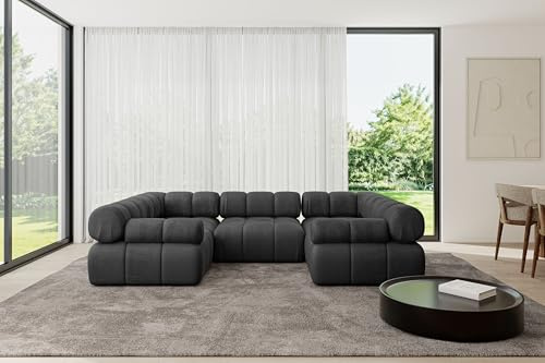 ALTDECOR Modulares Sofa Ecksofa in U-Form Corner modular Sofa Eckcouch Couch Wohnlandschaft Cauchsofa Polstersofa Birno-U1-285x190x70 cm Schwarz
