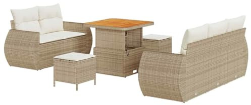 vidaXL Gartensofa-Set 8 STK. 5-Sitzanzahl Beige und Creme Poly-Rattan
