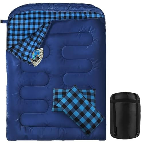 Doppelschlafsack Aus Baumwollflanell,Schlafsack Outdoor 2 Personen,Camping Doppelschlafsack mit Kissen Tragetasche für Campingausflüge im Freien,Schlafsack Erwachsene 220 x 160 cm