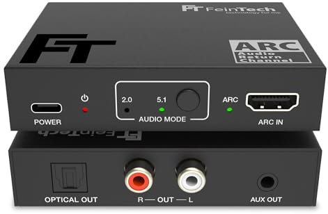 FeinTech AX130 - Adattatore audio HDMI ARC per TV con controllo volume, uscita audio simultanea tramite Toslink RCA AUX