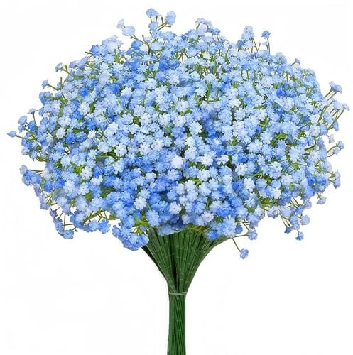 Kozdtiz Schleierkraut Künstlich Blau, 12 Stück 42 cm Künstliche Schleierkränze, Schleierkraut Künstlich wie Echt, Deko Künstliche Blumen Kunstblumen für Frühling DIY Hochzeit Zuhause Tischdeko