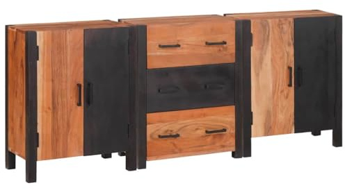 KTHLBRH Vitrine, 3 Stück, braun, Anrichte aus Akazienholz, massiv, für Wohnzimmer, moderner und funktionaler Aufbewahrungsschrank, 55 x 30 x 75 cm, massives Akazienholz