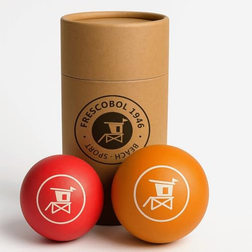 Frescobol 1946 Set de 2 Balles de Raquette de Plage, Softball Rouge en Mousse PU et Speedball Orange en Caoutchouc, pour Débutants et Confirmés, 55-60mm