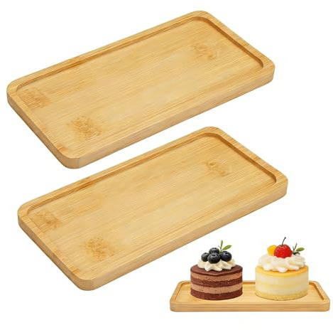 2Pcs Small Wooden Tray 17 x8.6 cm Serving Platter, Small Trays Decorative | Rectangular Wooden Tray, Natural Bamboo Trays, Wood Serving Boards for Snack Breakfast Sushi Coffee Tea Appetizer