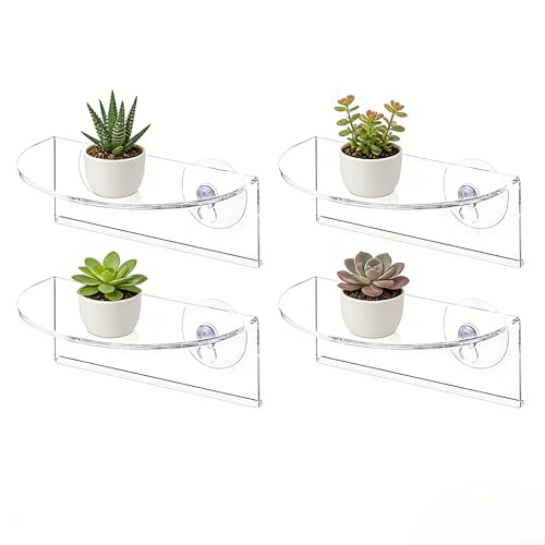 4 Pack Suction Cup Floating Shelves for Plants and Decor on Smooth Surfaces with Strong Hold Up to 7 Pounds