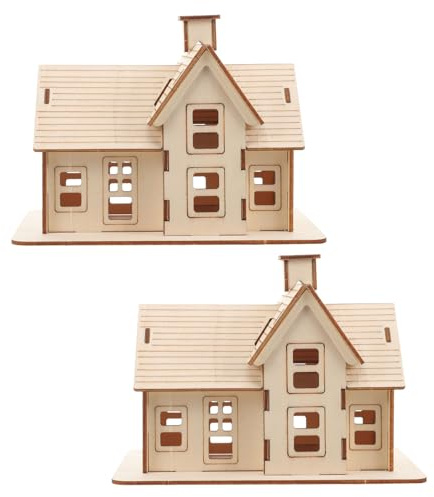 VICASKY 2 Stück Holzhaus Puzzle Miniatur Selbstgemacht 3D-holzmodell Bausatz aus Robustem Holz für Familien Basteln Zuhause Büro Regal