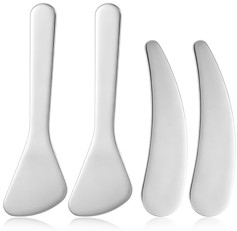 JJUNW 4 Pcs Metal Cosmetic Beauty Spatula, Cosmetic Makeup Spatula for Face | Mini Metal Makeup Spatula, Cosmetic Makeup Spatula, Beauty Spatulas Curved Spatula Scoop for Facial Cream Mixing Cosmetic