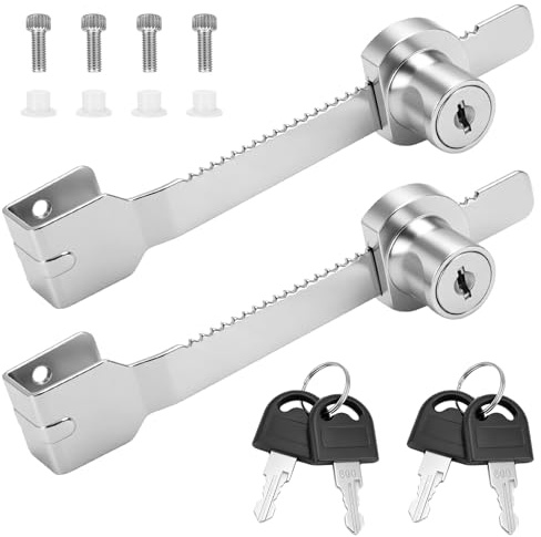 2 Pack Sliding Glass Door Lock for 2-8 Mm Panels, Adjustable, with Keys | Metal Ratchet Design Suits Terrariums, Cabinets and Showcases, Helping Secure Display Contents with a Neat Fit.