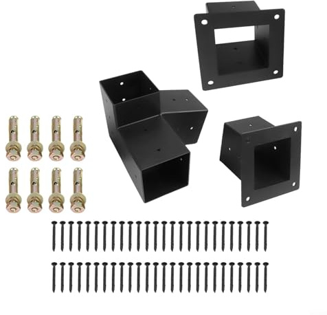 Set di staffe per pergola da tetto inclinate in acciaio nero, montaggio a parete per pali da 10 x 10 cm, kit di hardware per gazebo a 15 gradi a 3 vie e unidirezionale, con viti per portico esterno