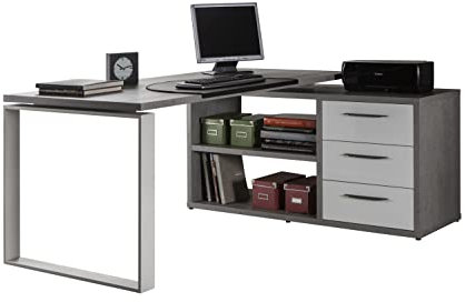 Composad | Scrivania della Linea DISEGNO con 3 Cassetti e 2 Vani, Scrivania Angolare con Cassetti e Libreria, (LxAxP) 170x75x140 cm, Colore Cemento e Bianco Laccato, Made in Italy