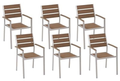 Gartenstuhl mit Armlehnen 6er Set Kunstholz hellbraun Aluminium stapelbar Vernio