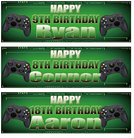 2 Personalised Birthday Banner Game Console Joystick Children Kids Party Poster Decoration (Approx 2ft x 6ft)