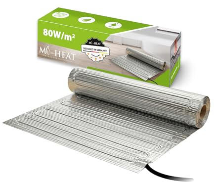 Mi-Heat Electric Underfloor Heating (1.5 m²) - Floor Heating Electric Under Laminate & Parquet - Aluminium Heating Mat (80 W/m²) for Floating Laying & Renovation