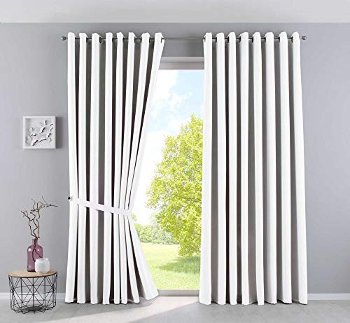 Gardinenbox Vorhänge Blickdicht »Newyork« Weiß HxB 245x295 cm 2er-Pack Thermo-Gardinen Verdunkelungsvorhang Blackout Ösen schalldämmend ÖKOTEX UV-Schutz Raffhalter, 201920600-2