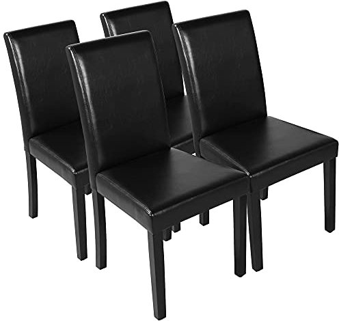 Yaheetech Modern Dining Room Chairs Set of 4 Faux Leather High Back Padded Kitchen Chairs W/Adjustable Solid Wooden Legs for Home and Restaurants Black