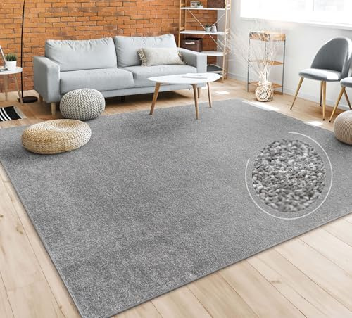 Paco Home Teppich Wohnzimmer Schlafzimmer Esszimmer Kurzflor Moderne Optik Einfarbig Pastell, Grösse:240x340 cm, Farbe:Anthrazit