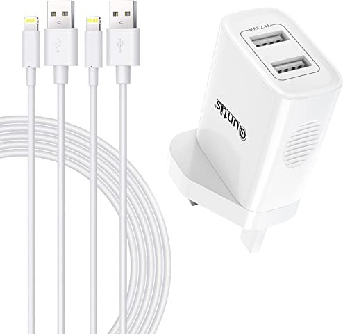 Quntis iPhone iPad Charger Plug and Cable USB Plug Charger 12W with USB A to Lightning Cable 2 Packs USB Wall Charger, 12W 5V/2.4A Output for iPhone 14 13 12 SE 2020 11 XS Max XR X 8 7 6 Plus iPad