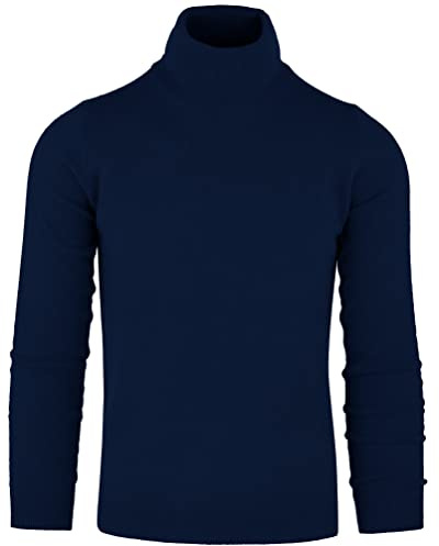 Cashmere Zone Dolcevita Maglione Uomo 30% Puro Cashmere 70% Pura Lana Made in Italy Pull Manica Lunga Morbido Soffice e Caldo (M, Blu)