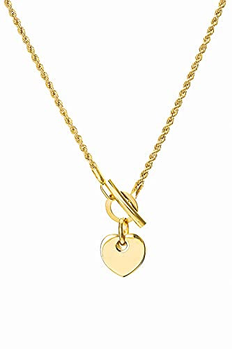 Gorgeous Gold 9ct Yellow Gold Rope Chain T-Bar Heart Necklace