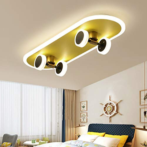 LED Skateboard Deckenleuchte Goldene Kinderzimmer Cartoon Deckenlampe Junge Mädchen Deckenbeleuchtung Modern 32W Acryl Kronleuchter Schlafzimmer Wohnzimmer Kindergarten Beleuchtung Deckenlicht,3000k…