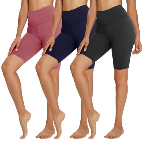 TNNZEET 3er Pack Radlerhose Damen High Waist Shorts Kurze Sporthose Blickdicht Sommer Leggings Unter Kleider für Sport Yoga,Rosa/Marineblau/Schwarz,L-XL