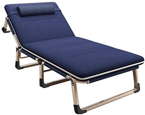 FUFU Deckchairs Lounge Chair, Klappbett Office Nap Lunch Bed Einfache Single Begleitbett Tragbares Feldbett 193x68x30cm Klappbar (Color : Blue)