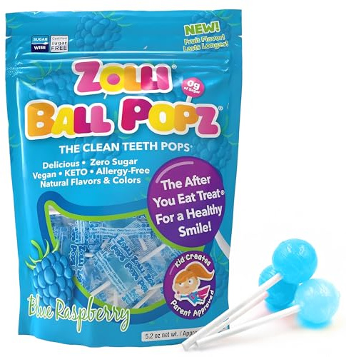 Zollipops Zolli Ball Popz Blue Raspberry, zuckerfrei, allergiefrei, vegan, KETO & Diabetiker freundlich, natürliche saubere Zähne Candy