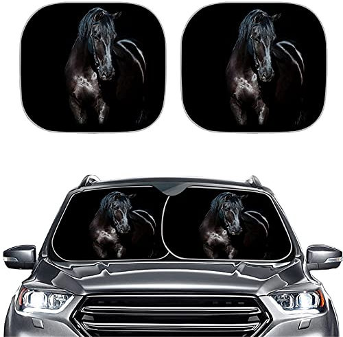 Babrukda Parasol para parabrisas de verano con estampado de caballo, 2 piezas, plegable, para la mayoría de los sedanes, SUV, camiones, bloqueador solar, protector solar que bloquea el calor máximo de