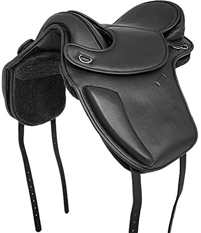 A&M Reitsport Baumloser Dressur Sattel Sheffield aus Rindsleder Schwarz mit Klettkissen, Größe:17 Zoll