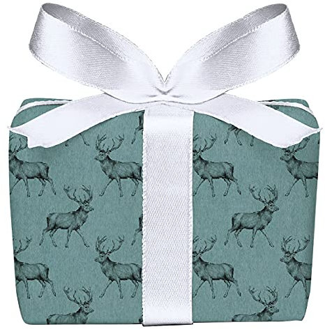 5er Set Weihnachts Geschenkpapier Bögen Hirsch Retro Kraftpapier Look Grün Weihnachten Adventszeit Weihnachtspapier Adventskalender, PEFC zertifiziertes Papier, 50 x 70 cm