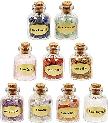 Nupuyai 9 Mini Kristall Wunschflaschen mit Edelsteinl Chips, Trommelstein, Kristallsplitter, Heilsteine Set für Reiki Wicca Stein & Deko, Schmuckherstellung