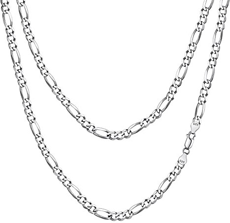 FindChic Silber Kette Herren 925 Figaro Kette 3mm Panzerkette ohne Anhänger Unisex Gliederkette 61cm weißgold Ultradünne Kette Hip Hop Halskette Damen Collier