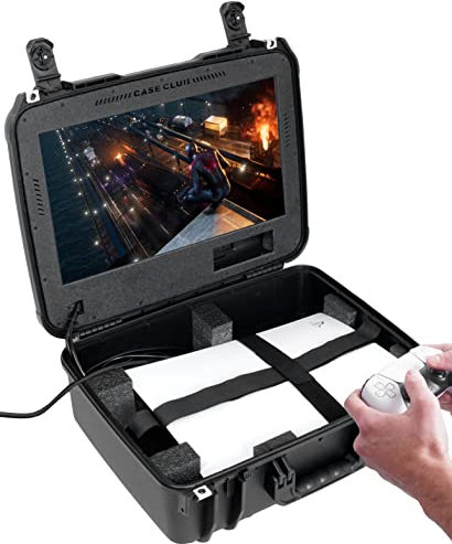 Case Club Portable Game Station with Built-in 18.5 Monitor - Fits PlayStation 5 (Gen 1 Disk or Digital), Controller, 2 Games, Built-in Cooling Fan - Hard-Shelled PS5 Travel Case. Waterproof, Lockable