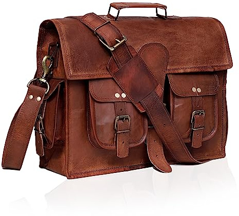 C CUERO Maletín de cuero para ordenador portátil, bolsa de mensajero mejor bolso de computadora bolsas hechas a mano para hombres y mujeres 16 pulgadas Oficina Crossbody Bag College Bag, Marrón