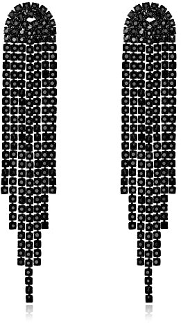 Clearine Bridal Nappe Orecchini da donna Scintillio Rhinestone Cristallo Long Goccia Lampadario Bohemian Dangling Earrings Nero Nero-fondo