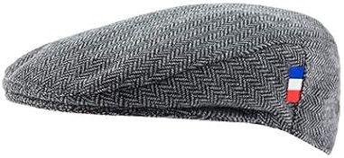 Casquette Drapeau français. Fabrication Artisanale, Cousu Main. Béret Homme. Béret Femme. Chapeau Plat. (FR/ES, Alpha/Lettres, TG, Gris)