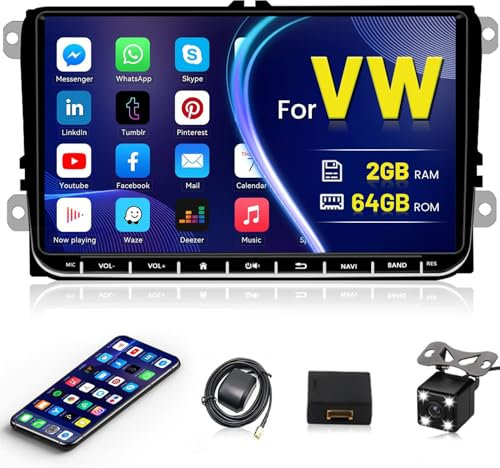 2G 64G Hikity Android 13 Autoradio per VW Tiguan Golf 5 Golf 6 Passat B6 Caddy Touran Tiguan Skoda Seat 9 Pollici Touch Screen Radio con GPS WiFi Bluetooth Vivavoce Canbus Telecamera Posteriore