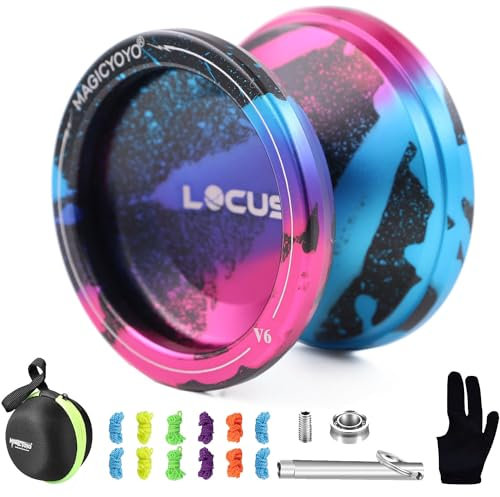 MAGICYOYO JoJo V6 LOCUS Pro Responsive JoJo & Unresponsive Jo-jo für Kinder, Teen, Erwachsene, Metall Jo Jo mit Nonresponsive Kugellager+10 Yoyos Saiten+ Tasche+ Entferner, Rosa& Schwarz& Blau