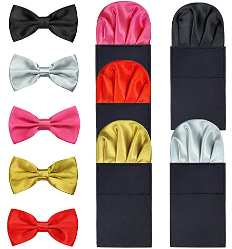 Vorgefaltete Einstecktücher 5er-Set, vorgefaltetes Taschentuch für Business-Anzug oder Smoking & Vater oder Ostern PF-H-3, Taschentuch & Fliege, Set mit 5 Stück, Schwarz, Silber, Rose, Gold, Rot,