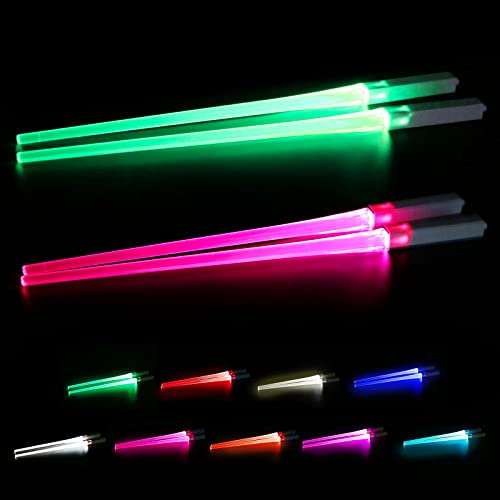 2 Lightsaber Baguette,Light Up Baguettes,Illuminating Chopsticks,9 Modes de Couleur,Baguettes Lumineuses à LED Réutilisables pour Le Dîner de Cuisine,Cuisine Légère Party,Lavable Au Lave-Vaisselle