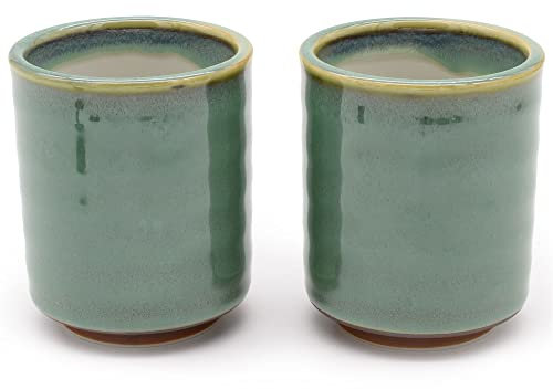 Zen Minded Japanese Ceramic Tea & Coffee Cup Pair - Aoi Green Glaze