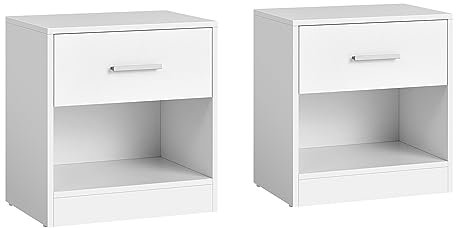 VASAGLE Nachttisch, 2er Set, Beistelltisch, mit Schublade, Griff, offenes Fach, Couchtisch, für Schlafzimmer, Wohnzimmer, klassikweiß LET819T14