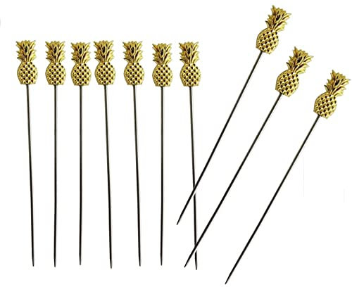10 palitos de cóctel de acero inoxidable con parte superior de piña, reutilizables, palillos de cóctel, palillos de oliva, palitos de frutas