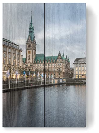 artboxONE Holzbild 30x20 cm Städte Hamburg Rathaus von Künstler Sebastian Worm