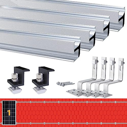 Warmfay Kit de support de panneau solaire pour toit de tuile, rail de montage photovoltaïque en aluminium, 1150 mm, pince noire pour modules d'épaisseur 40 mm, crochets de toit, panneau solaire, toit