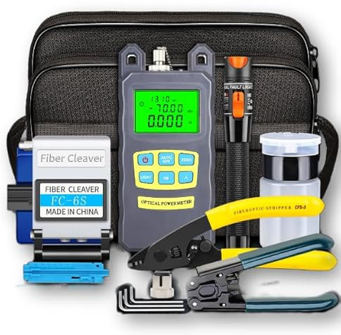Nimomo Kit Fibra óptica, 15 Piezas Kit De Herramientas De Fibra FTTH Kit De Herramientas De Fibra óptica con -70 to +10dB Medidor De Potencia De Fibra óptica Y Localizador De Fallas Visuales