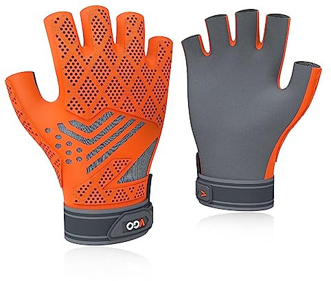 Vgo... 1 Paar Arbeitshandschuhe halber Finger, Arbeitshandschuhe für Männer, nahtlose Arbeitshandschuhe, neuartige technische Reform (Orange + Grau,TP1135, L)